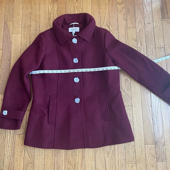 NWT “Haute” BURGUNDY CAR COAT, Single Breasted with two pockets - Picture 2 of 6